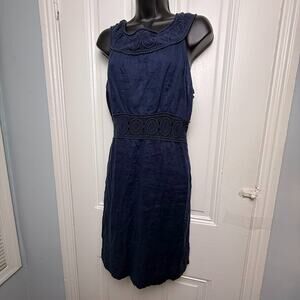 Calypso St. Barth *Flawed* Mini Linen Dress Womens Medium Blue Embroidered Boho